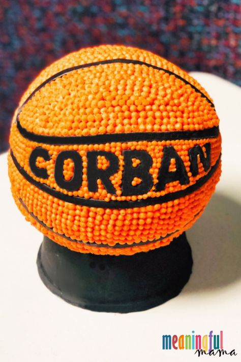 How to Make a Personalized Sphere Basketball Cake Sphere Cake Tutorial, Basketball Design Cake, Diy Basketball Hoop, Basketball Theme Cake Design, Diy Basketball Cake Ideas, Round Basketball Cake, Crumb Coating A Cake, Basketball Cupcakes, Basketball Birthday Cake