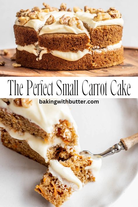 Carrot Cake Small Batch, Small Carrot Cake Recipe, Small Batch Carrot Cake, 6 Inch Cake Recipe, Small Carrot Cake, Classic Carrot Cake Recipe, Mini Recipes, Mini Carrot Cake, Cardamom Cake