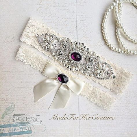 Purple Wedding Garter set, Bridal Garter Set, Stretch Lace Garter, Crystal Pearl Garter Set, Vintage Garter, Wedding Garters Belt, Garter Set  **This set Includes keepsake and toss garter**  *****Details*****  The keepsake garter is hand embellished with a rhinestone and pearl covered, ivory Vintage Garter, Rhinestone Garter, Wedding Garter Blue, Garter Wedding, Wedding Garter Lace, Blue Garter, Bridal Garters Set, Royal Blue Wedding, Wedding Garter Set