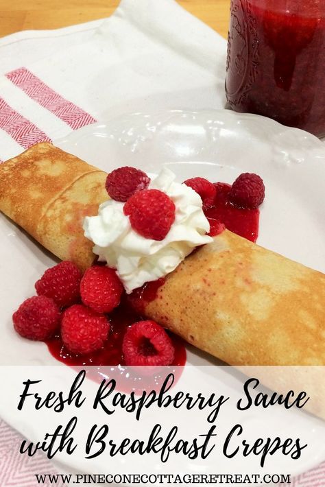 Try this Fresh Raspberry Sauce recipe with crepes for a delicious breakfast option. This sauce is easy to make and can be used as a dessert topper as well.   #raspberrysauce, #crepes, #raspberry, #dessert Raspberry Compote Recipe, Crepe Recipe Filling, Fresh Raspberry Sauce, Fruit Crepes, Raspberry Breakfast, Raspberry Sauce Recipe, Raspberry Dessert, Easy Crepe Recipe, Crepes Filling