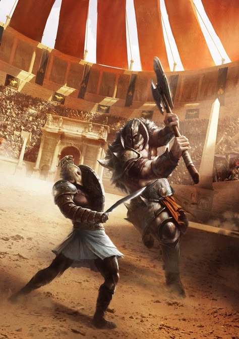 Gladiator Arena Fantasy Art, Gladiator Arena Concept Art, Dnd Gladiator, Gladiator Colosseum, Gladiator Battle, Gladiator Art, Gladiator Ring, Colosseum Art, Gladiator Maximus