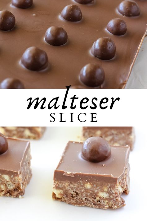 Malteaser Recipes, Chocolate Slice Recipe, Maltese Slice, Malteser Dessert, Malteser Cookies, Malteaser Slice, Easter Slice, Malteser Tray Bake, Easy Slices