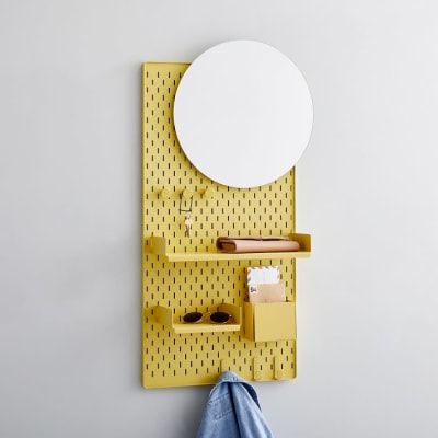 3 Smart Pegboard Ideas (and How to Shop the Look) Pegboard Entryway, Industrial Shoe Rack, Modern Desk Accessories, Modern Wall Hooks, Entryway Organizer, Mud Room Storage, Entryway Organization, Home Office Accessories, Porch Design