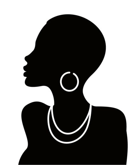 Black graceful silhouette of the head of an African woman in profile. Side view of black woman with curly hairstyle Women Outline, Black Woman Silhouette, Woman In Profile, Black Profile, Profile Silhouette, Bald Women, Silhouette Images, Girl Silhouette, Female Profile