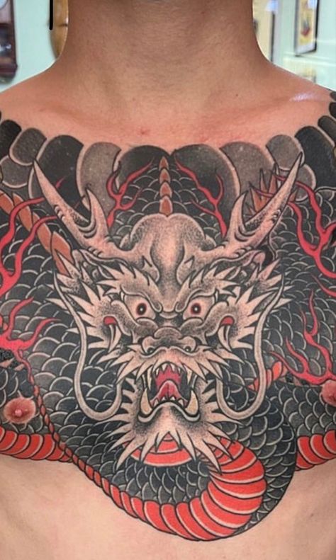 Japanese Japanese Dragon Head Tattoo, Realistic Japanese Dragon Tattoo, Dragon Head Japanese, Japanese Dragon Backpiece, Japanese Golden Dragon Tattoo, Dragon Face, Japan, Tattoos