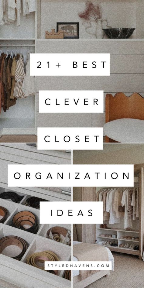 On the hunt for the best closet organization ideas? If there's one thing we *love* it's some good home storage and organization inspo, and today, we're sharing our very fav inspo for both master closet organization & small closet organization ideas. From beautiful small walk in closet organization to clever small closet storage ideas, and beyond, this is the organization inspo you've been looking for! Bra Closet Organization, Small Closet Optimization, Wardrobe Organisation Accessories, Closet Drawers And Shelves, Cute Closet Storage, Deep Closet Organization Ideas Storage, Makeup Organization In Closet, His And Her Small Closet Organization, Closet Organization Top Shelf