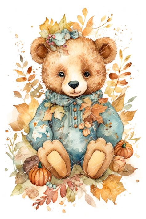 Autumn Teddy Bear Autumn Teddy Bear, Bear Bears, We Bear, Fall Items, Bear Art, Baby Bear, Cute Bears, Teddy Bears, Decoupage