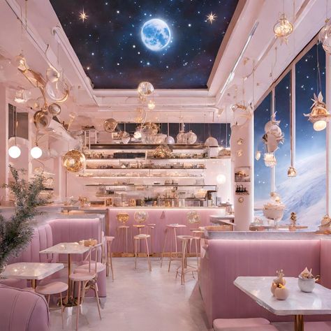 Indulge in a celestial escape at our ethereal cafe, where the cosmos align with culinary delights. Bask in the glow of starlit ambiance, surrounded by cosmic decor and celestial flavors that transport you to otherworldly realms. 🌌✨ Join us for a cosmic rendezvous under the stars. #CelestialCafe #StellarEats #GalacticGastronomy #CosmicAmbiance #StarlitDining #AstralAdventures #HeavenlyFlavors #SpaceInspired #CafeConstellation Astrology Coffee Shop, Fantasy Pub, Photoshoot House, Cosmic Decor, Brand Activation Ideas, Activation Ideas, Cafe Interiors, Star Cafe, Office Tour