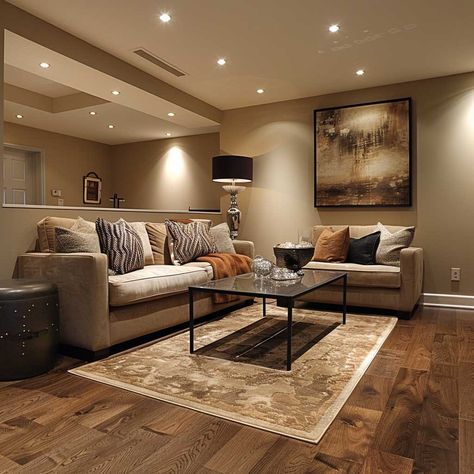 10 Stunning Basement Flooring Ideas with Engineered Hardwood • 333+ Inspiring Lifestyle Ideas Basement Flooring Ideas, Installing Recessed Lighting, Contemporary Basement, Sleek Coffee Table, Inspiring Lifestyle, Basement Reno, Cozy Basement, Basement Renovation, Elegant Lighting Fixtures