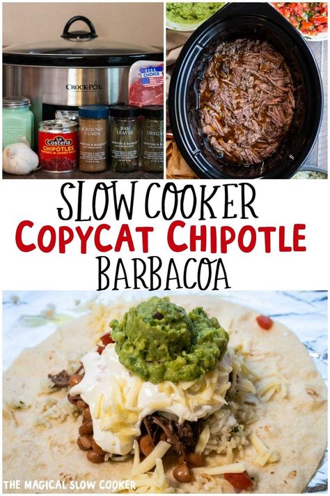 Copycat Chipotle Barbacoa made in the slow cooker! #crockpot #slowcooker #barbacoa Copycat Chipotle Barbacoa, Barbacoa Crock Pot, Chipotle Barbacoa Recipe, Chipotle Barbacoa, Chipotle Beef, Beef Barbacoa, Copycat Chipotle, Slow Cooker Barbacoa, Barbacoa Recipe