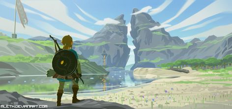 Zelda: Breath of the Wild by MLeth on DeviantArt Botw Landscapes, Zelda Landscape, Landscape Gouache, Mouse Paint, Zelda Breath Of The Wild, Horse Wallpaper, Zelda Art, Legend Of Zelda Breath, Zelda Breath