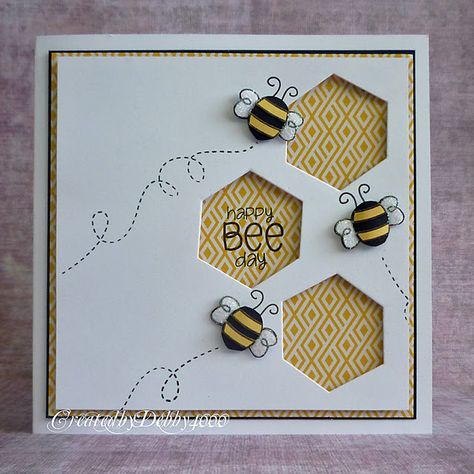 Bee card with hexagon punch - bjl Hexagon Cards, Bee Cards, Butterfly Cards, Punch Cards, Card Making Inspiration, Class Ideas, Get Well Cards, Card Inspiration, Creative Cards