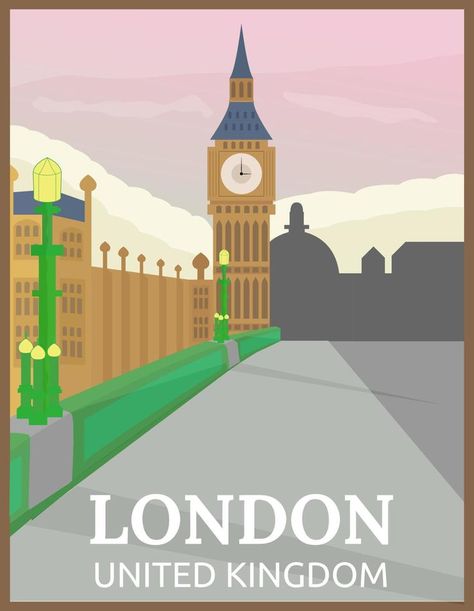 Illustration vector design of retro and vintage travel poster of big ben, london, United Kingdom Big Ben Illustration, Big Ben London, Vintage Travel Poster, Graphic Elements, London United Kingdom, Vintage Travel Posters, Illustration Vector, Cartoon Illustration, Travel Poster