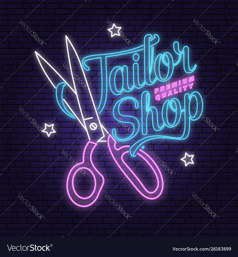 Sewing Shop, Neon Box, Sign Board Design, Simple Embroidery Designs, Neon Design, Tailor Shop, Boutique Interior, Simple Embroidery, Badge Design