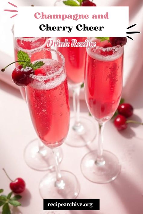 Champagne and Cherry Cheer Cherry Champagne Cocktail, Cherry Champagne, Mimosa Recipes, Champagne Recipe, Mimosa Recipe, Cherry Cocktail, Christmas Mimosa, Almond Flavor, Cherry Juice