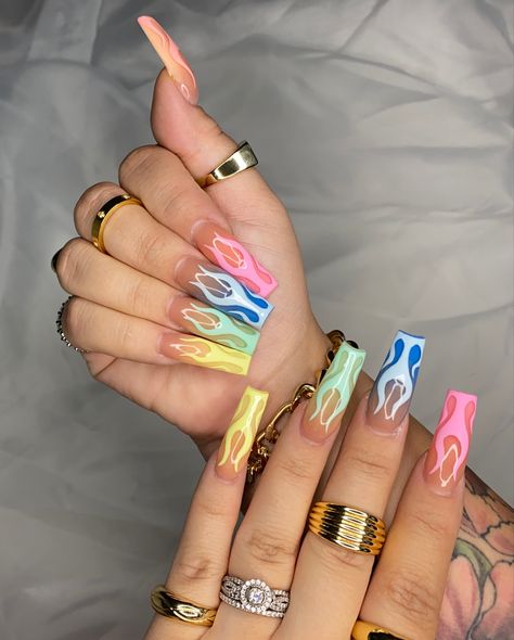 Long Spring Nails, Flame Nails, Bday Nails, Green Acrylic Nails, Pedicure Ideas, Medium Nails, Nail Stuff, Long Acrylic, Nails Spring