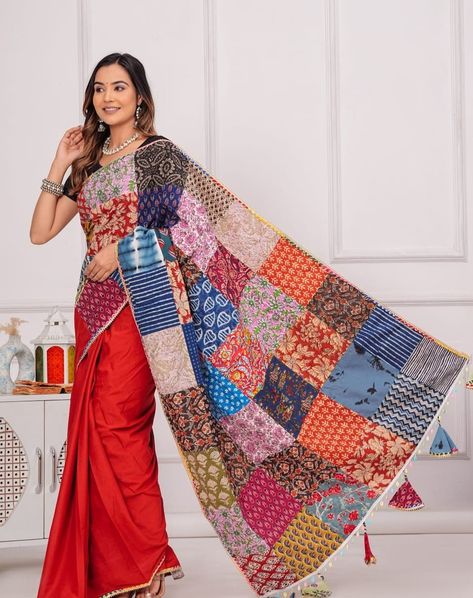 New Cotton saree with Patch work✨ Made with 100%cotton, it combines sophistication with eco-consciousness. Each saree is distinctive with vibrant patches, promoting sustainable fashion. Specifications: width 47" Length 5.5 mtr Printed blouse material 1 mtrs . . . Dm to order or Whatsapp on :- 9871294027 . . Do like, Share, Follow and comment our page @manoshreesarees #saree #design #manoshree #manoshreesarees #trendy #vibrantcolors #purplesaree #greysaree Saree Patch Work Designs, Elegant Sarees, Grey Saree, Purple Saree, Saree Design, Blouse Neck, Blouse Neck Designs, Elegant Saree, Stylish Sarees