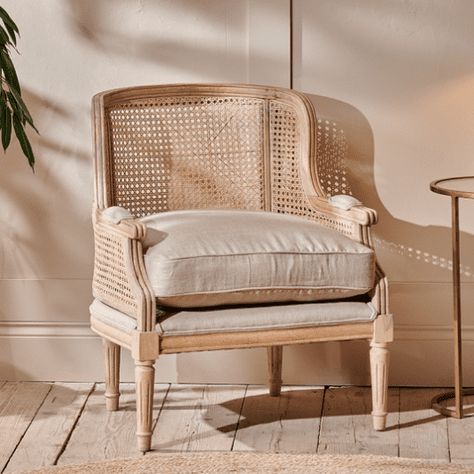 Nkuku Kaziria Cane And Linen Armchair – Natural Cane Armchair, Reclaimed Dining Table, Caned Armchair, Bohemian Furniture, Cane Chair, Linen Armchair, Natural Linen Fabric, Table Cafe, Counter Chairs