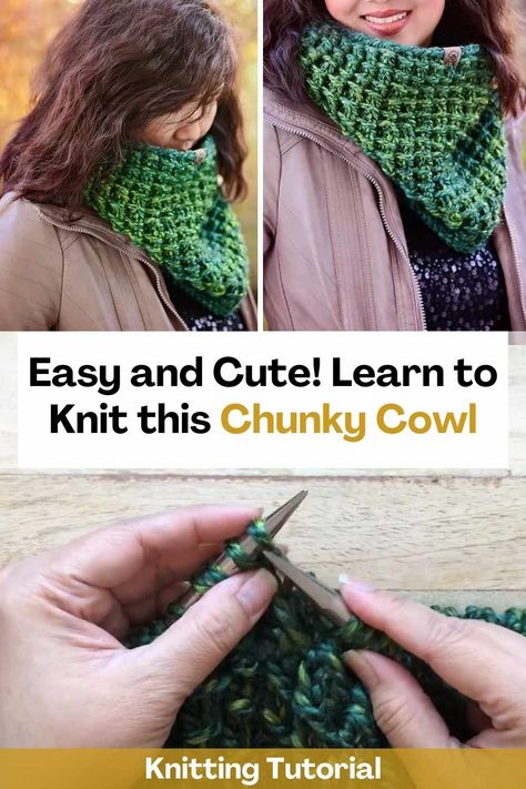 Free Cowl Knitting Patterns, Knit Cowl Pattern Free, Chunky Knit Cowl, Cowl Knitting, Chunky Cowls, Tall Height, Learn To Knit, Fiber Crafts, Cowl Knitting Pattern