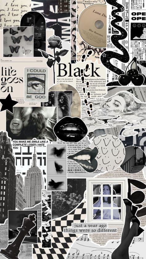 everything’s in black and white #black #white Black And White Collages, Black And White Collage Wallpaper, Black And White Collage, Classy Wallpaper, White Collage, Black And White Frames, Collage Background, Cute Love Cartoons, Inspirational Wallpapers