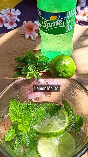 Easy Mojito Recipe With Sprite, Sprite Mojito Recipe, Sprite Drink Ideas, Mocktail Recipe With Sprite, How To Make Mojito, Sprite Mojito, Virgin Mojito Recipe With Sprite, Sprite Mocktail Recipe, Mojito Recipe With Sprite