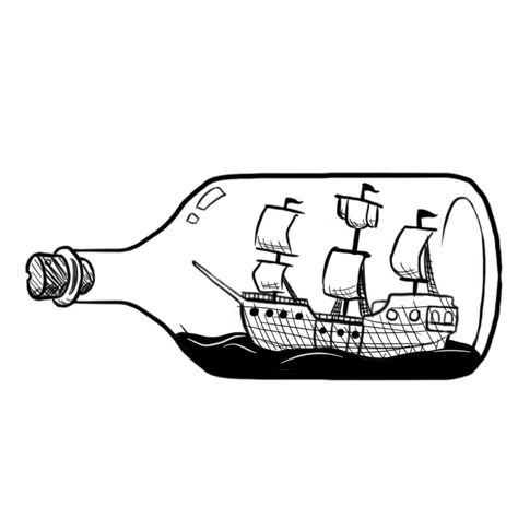 Navigator Drawing, Ship In A Bottle Drawing, Esl Prepositions, Linocut Pattern, Pirate Ship Drawing, Boat In A Bottle, Ship In Bottle, Bottle Drawing, Bottle Tattoo