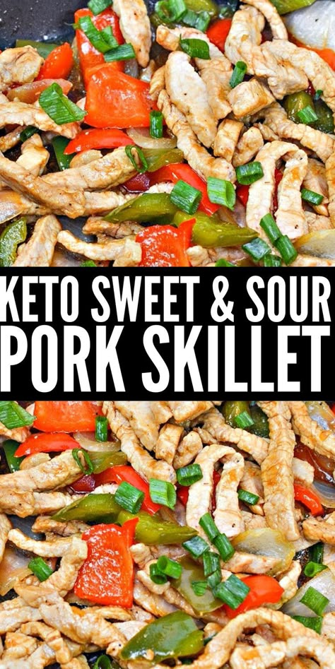 Keto Sweet and Sour Pork Skillet #ketosweetandsourporkskillet #sweetandsourporkskillet Pork Skillet Recipes, Low Carb Pork Recipes, Instapot Sweet And Sour Pork, Keto Sweet And Sour Chicken, Keto Pork Recipes, Keto Pork Stir Fry Recipes, Keto Sweet And Sour Pork, Gluten Free Sweet And Sour Pork, Best Sweet And Sour Pork Recipe