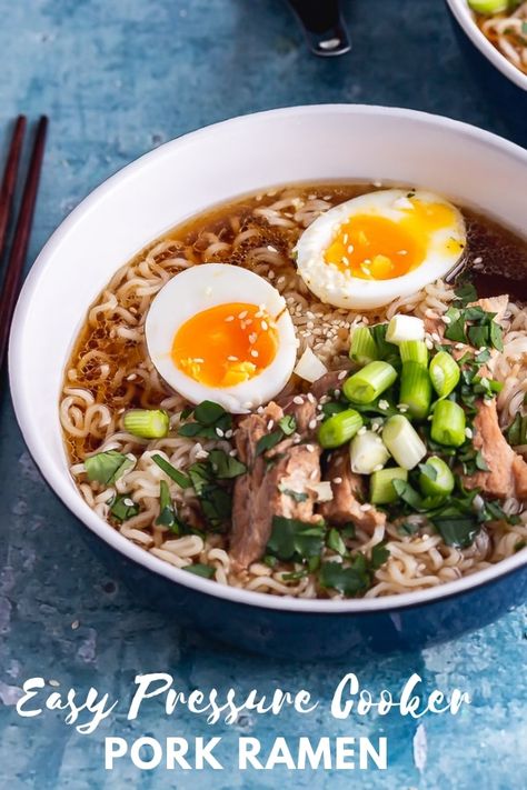 Easy Pork Ramen, Pressure Cooker Pork Belly, Broth And Noodles, Pork Ramen Recipe, Noddle Recipes, Vegetarian Chinese Recipes, Pressure Cooker Pork, Multi Cooker Recipes, Pork Ramen