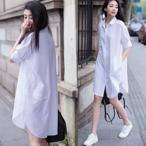 Summer Pregnant Clothes Plus Size Shirts Maternity Dress Pregnancy Clothing Long Casual Blouse Solid Color Loose White Shirt White Polo Dress Outfit, Polo Dress Outfit, Maternity Clothes Summer, Half Sleeve Dresses, Pregnancy Outfits, White Polo, Bottoming Shirt, Mini Shirt Dress, Slim Dresses