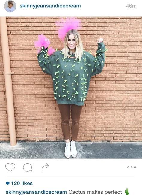 cactus costume Plant Mom Costume, Elementary Teacher Costumes, Plant Costume Women, Plant Halloween Costumes Diy, Cactus Outfit Halloween, Womens Cactus Costume, Cactus Halloween Costume Diy, Cactus Halloween Costume, Easy Girl Halloween Costumes