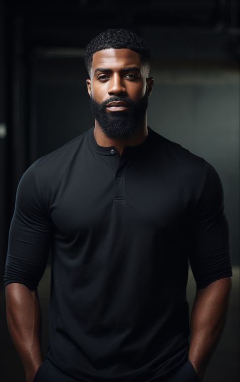 Long Black Hairstyles For Men, Dark Skin Men With Beards, Dark Skin Black Man, Handsome Dark Skin Men, Intimidating Men, Black Men Aesthetic, Black Men With Beards, Black Masculinity, Black Beard Styles