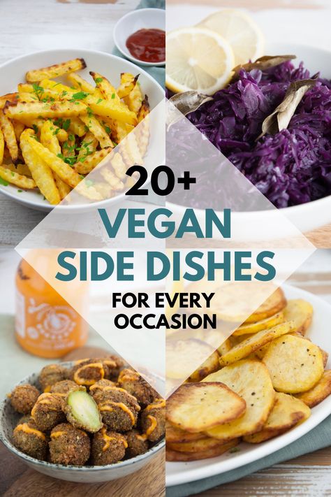 This post includes easy vegan side dishes for BBQs, picnics, Thanksgiving, Christmas, everyday lunch, and dinner - literally every occasion. | ElephantasticVegan.com #sides #vegan Easy Vegan Side Dishes, Vegan Side Dishes Easy, Baked Sweet Potato Slices, Quinoa Side Dish, Vegan Mashed Potatoes, Potluck Side Dishes, Vegan Fish, Vegan Sides, Vegan Sausage