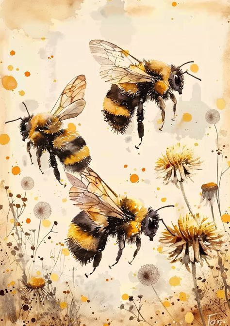 Swarm Of Bees Drawing, Watercolor Bee Tattoo, Honeycomb Illustration, Bee Paintings, Bee Pictures Art, Bumble Bee Painting, Honey Bee Drawing, Bee Pollination, Bee Illustrations