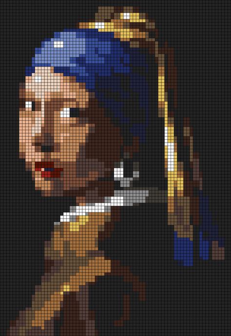 Alpha pattern #113461 | BraceletBook Famous Pixel Art, Alpha Pattern Aesthetic, Pixel Art Painting, Pearled Beads Pattern, Pixel Art Portrait, Van Gogh Alpha Pattern, Alpha Pattern Crochet, Famous Art Pixelated, Mona Lisa Alpha Pattern