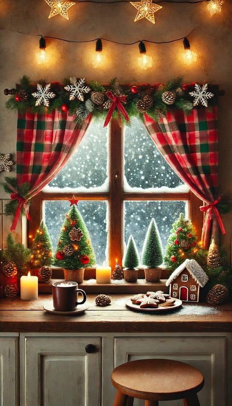 Window Decoration Ideas, Christmas Window Decoration, Potted Christmas Trees, Christmas Window Display, Window Ledge, Snow Pictures, Christmas Window Decorations, Cute Christmas Wallpaper, Nativity Scenes