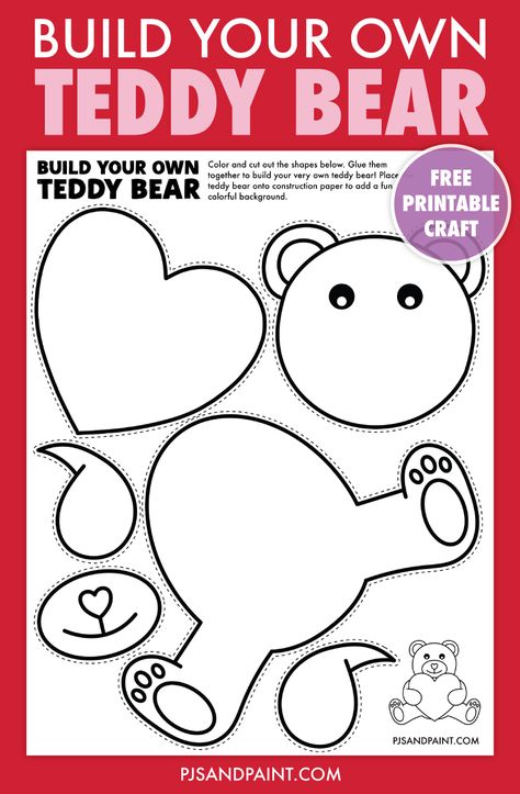 Valentines Crafts Printables For Kids, Valentine Crafts Preschool, Teddy Bear Craft, Chromebook Wallpaper, Animal Crafts Preschool, Preschool Valentine Crafts, Teddy Bear Crafts, Pink Graduation, Bear Craft