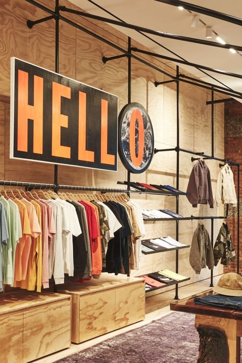 Carhartt Store, Workwear Store, Sky Logo, Timberland Store, Shoe Store Design, Showroom Inspiration, Retail Store Interior, Utilitarian Style, Store Interiors