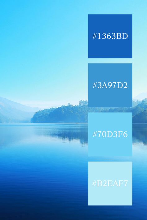 Pastel Blue Lake and Mountains: A tranquil scene of a pastel blue color palette, reflecting the distant mountains and sky, evoking a sense of calm and peace. Blue Sky Color Palette, Blue Pastel Color Palette, Pastel Blue Color Palette, Mountains And Sky, Color Scheme Generator, Distant Mountains, Pastel Blue Color, Pastel Color Palette, Blue Color Palette