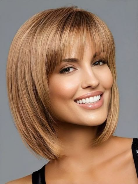 Bob wig, highlighted bob wig Haircuts That Keep Hair Out Of Face, Best Haircuts With Bangs, Face Framing Hairstyles Short Hair, Best Bobs For Thick Hair, Chin Length Hair With Layers Over 50, Short Hair Cuts With Bangs And Layers, Bobs With Bangs For Older Women, Bob Haircuts With Fringe, Bangs For Older Women