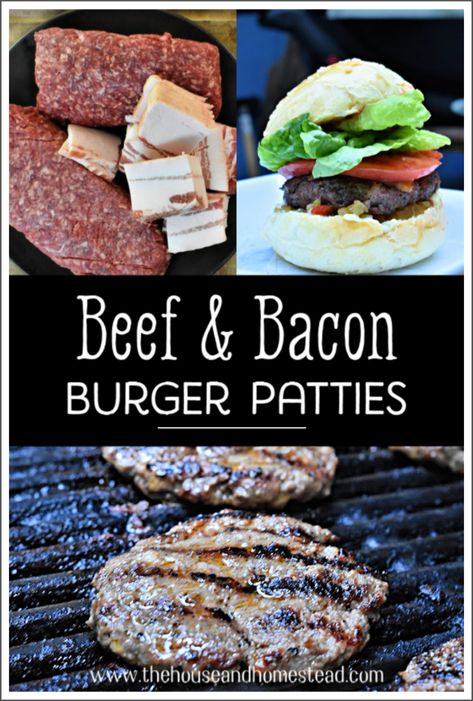 Bacon Burgers Patties, Bacon Burger Recipes, Homemade Burger Patties, Homemade Hamburger Patties, Homestead Cooking, Hamburger Recipes Patty, Meat Patties, Frugal Food, Nourishing Food