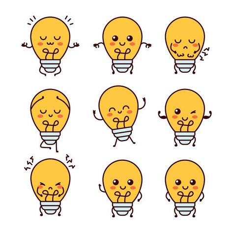 Cartoon Light Bulb, Light Bulb Illustration, Line Cartoon, Cartoon Kawaii, Character Vector, Kindergarten Lessons, Light Bulb Lamp, Bulb Lamp, Production Design