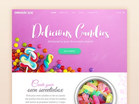 Here’s a homepage that I'm designing https://dribbble.com/shots/2978649-Candy-box-Landing-page #UI #design #ecommerce #candy #sweet #package #startup #website #webdesign #best Candy Website Design, Landing Page Ecommerce, Candy Website, Portfolio Moodboard, Real Estate Landing Pages, Blonde Ideas, Catalog Design Layout, Startup Website, Flat Web Design