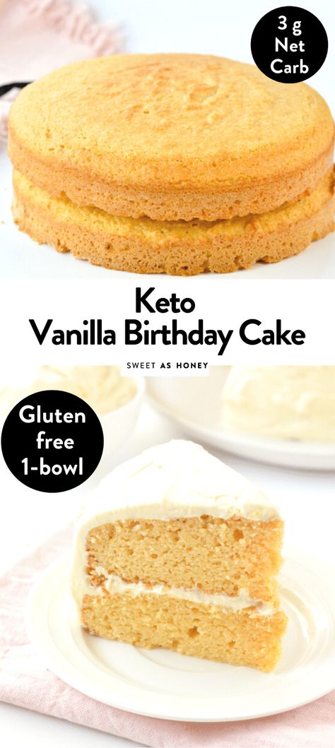 Keto Friendly Cake Recipes, Keto White Cake Recipes, Keto Birthday Cake Recipes, Keto Vanilla Cake, Keto Birthday, Keto Birthday Cake, Almond Flour Cakes, Healthy Birthday, Vanilla Birthday Cake