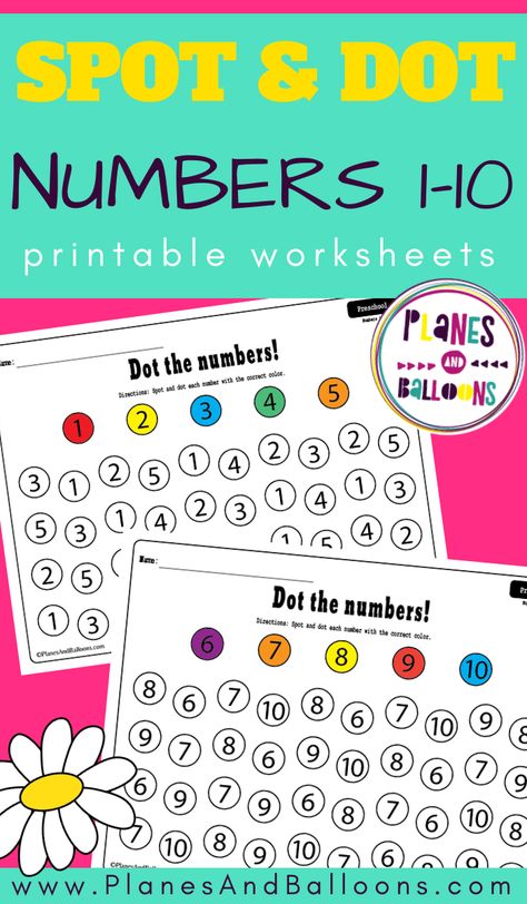 Number 1-10 worksheets for preschool perfect for number recognition activities. Free do a dot printables for math. #prek #preschool #planesandballoons Spot And Dot Numbers, Numbers 1 10 Activities Kindergarten, Do A Dot Printables Free Preschool, Dot Numbers Free Printables, 1 To 10 Numbers Activities, Dots Numbers Free Printables, Dot Marker Math Preschool, Insect Centers, Number Recognition 1-10 Free Printables