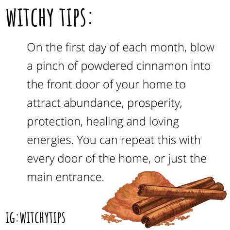 Tips for Witches Everywhere! ✨ on Instagram: “Happy March 1st! 🌈 Let’s get those abundant energies flowing through our homes. ✨ I challenge you to do this one witchy thing for today. 💪🏻…” Cinnamon Uses, Pagan Magick, Witchy Kitchen, Break Up Spells, Money Spells That Work, Witch Tips, Strange Magic, Green Witchcraft, Spiritual Things