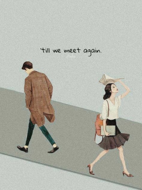 Breakup Illustration Simple, Missing You Illustration Couple, Illustration Art Couple Breakup, Lover Girl Aesthetic Quotes, Boy And Girl Illustration Aesthetic, Meet Again Quotes, We Will Meet Again, Customer Service Jobs, Till We Meet Again