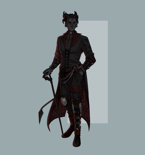 Gracie D.'s Art Black Tiefling Male, Black Tiefling, Drow Tiefling, Tiefling Male, Twilight Cleric, Humanoid Monster, Wild Beyond The Witchlight, Beyond The Witchlight, Steampunk Character