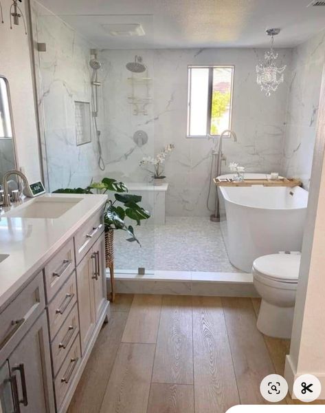 Combo Shower And Tub Master Bath, Walkin Shower With Bathtub Inside, Master Bath Simple, Marble Shower And Tub, Built In Tub In Shower Area, Bathrooms With Big Tubs, Big Shower Tub Combo, Double Tub Master Bath, Bathrooms With Whirlpool Tubs