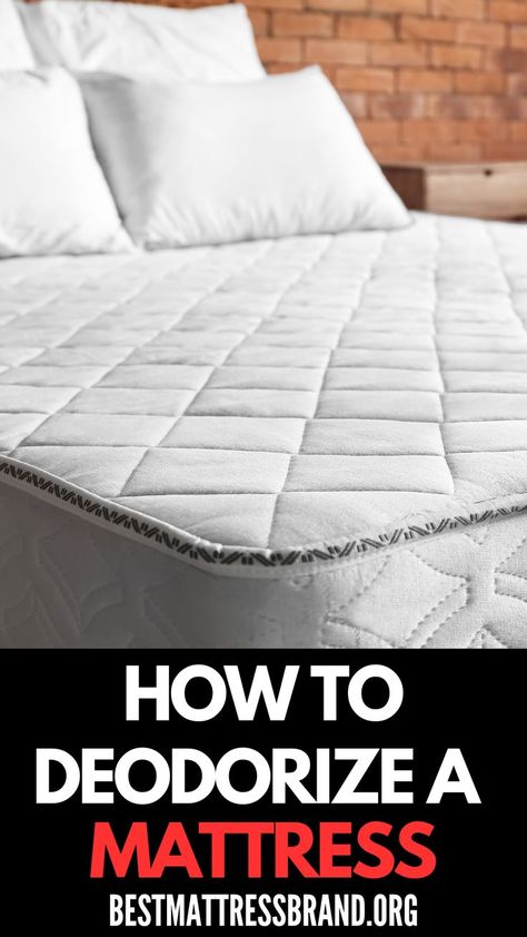 To deodorize a mattress, sprinkle baking soda over the surface and let it sit for at least 15 minutes to absorb odors. Vacuum the baking soda thoroughly, and for a fresh scent, lightly spritz the mattress with a mixture of water and essential oils. Ensure the mattress is completely dry before covering it. Mattress Deodorizer, Deodorize Mattress, Mattress Brands, Best Mattress, Bed Mattress, Tea Tree Oil, Simple Tricks, Folded Up, Cleaning Tips