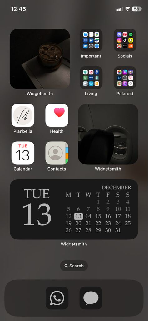 Iphone • homescreen • wallpaper • aesthetic • dark • minimalist • white • black • grey • ios 14 • ios 15 • ios 16 • ipad • apple • calendar • cute • inspo • inspiration • new • luxury • beige • brown • creme • coffee • background • lockscreen • 🌙 Grey Ios 16, Homescreen Ideas Aesthetic Brown, Black Aesthetic Iphone Homescreen, Black And White Ios 16, Coffee Background, Apple Calendar, Lockscreen Ios, Kitchen Christmas Gifts, Iphone 3